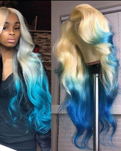 Blue Blonde Ombre Lace Front Body Wave Wig Brazilian Remy Human Hair Wig