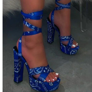 Bandana Print High Heel Cross Strap