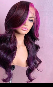 Virgin Peruvian Pink, Purple or Natural Colored Body Wave Transparent Lace Front Human Hair Wigs