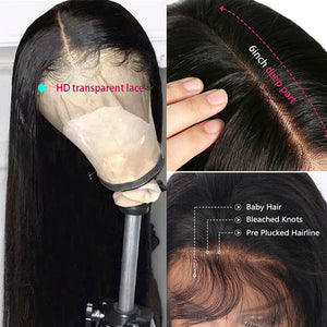 30 Inch Straight Transparent Lace Frontal Human Hair Bone Straight Wig