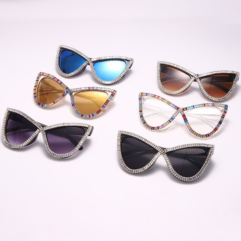 New Diamond Cat Eye Sunglasses Classic Retro Luxury Rhinestone Glasses Eyeglasses Eyewear UV400