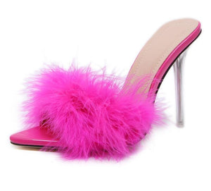 Furry Fashion Party Shoes Crystal High Heel Transparent Pumps