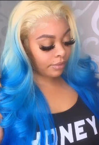 Blue Blonde Ombre Lace Front Body Wave Wig Brazilian Remy Human Hair Wig