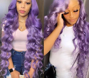 Virgin Peruvian Purple/Blonde/Natural Colored Transparent Lace Body Wave Wigs