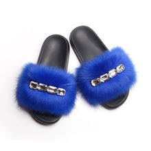 Load image into Gallery viewer, Bling Diamond Fox Raccoon Fur Slides Crystal Slippers
