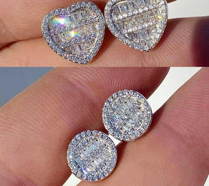 Iced Out Bling Cubic Zircoina Round Heart Shaped Earrings