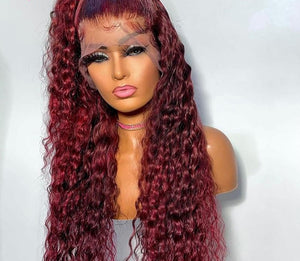 Brazilian Dark Red Curly Human Hair Wig