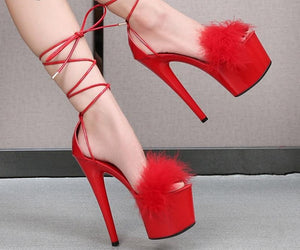 Fur Cross straps High Heels Stiletto Model IslandGirl Catwalk Shoe