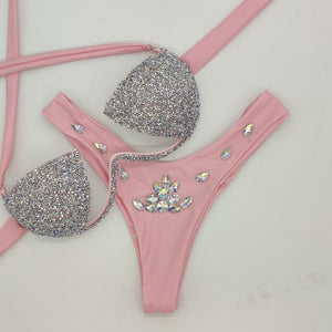 Glitter Bra Rhinestone Bikini Set