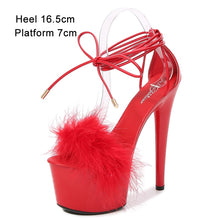 Load image into Gallery viewer, Fur Cross straps High Heels Stiletto Model IslandGirl Catwalk Shoe
