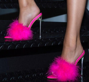 Furry Fashion Party Shoes Crystal High Heel Transparent Pumps