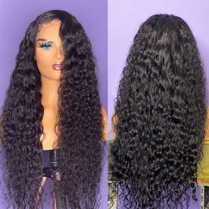 Brazilian Water Curly Deep Wave Transparent Lace Frontal Human Hair Wig