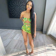 Load image into Gallery viewer, Lime Green Print Bandage Drawstring Mini Dress
