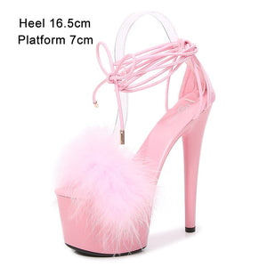 Fur Cross straps High Heels Stiletto Model IslandGirl Catwalk Shoe