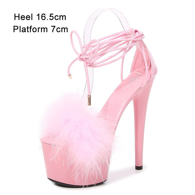 Fur Cross straps High Heels Stiletto Model IslandGirl Catwalk Shoe