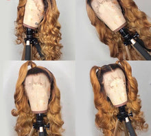 Load image into Gallery viewer, Peruvian Honey Blonde Ombre Human Hair Body Wave Transparent Lace Frontal Wig
