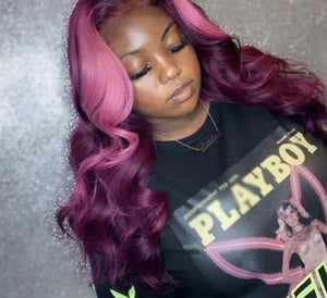 Virgin Peruvian Pink, Purple or Natural Colored Body Wave Transparent Lace Front Human Hair Wigs