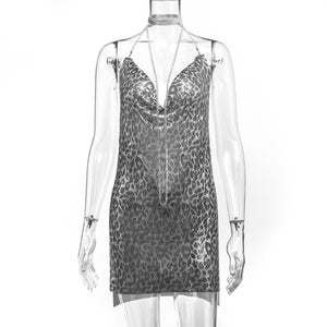 IslandGirl Shiny Intentions Backless Sequin Metal Chain Rhinestone Mini Dress