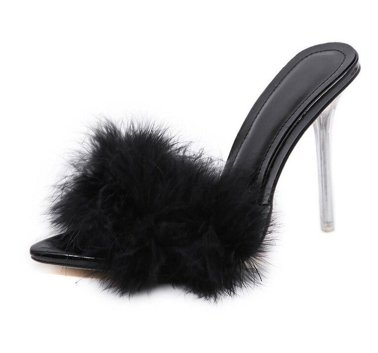 Furry Fashion Party Shoes Crystal High Heel Transparent Pumps