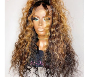 Highlight Blonde Curly Brown Brazilian Lace Front Wig