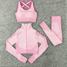 Load image into Gallery viewer, Seamless Knitting Yoga Suit Sexy Hip Lifting Fitness Three Piece Suit
