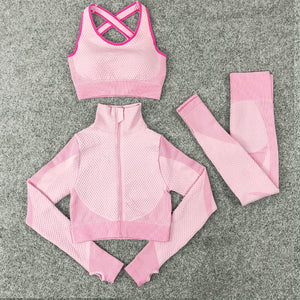 Seamless Knitting Yoga Suit Sexy Hip Lifting Fitness Three Piece Suit