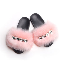 Load image into Gallery viewer, Bling Diamond Fox Raccoon Fur Slides Crystal Slippers
