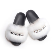 Load image into Gallery viewer, Bling Diamond Fox Raccoon Fur Slides Crystal Slippers
