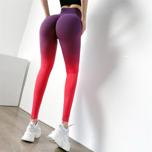 Seamless High Waist Hip Lifting Fitness Pants Women's Sports Running Tights Fast Drying Hip Gradual Color Yoga Pants