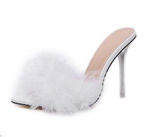 Furry Fashion Party Shoes Crystal High Heel Transparent Pumps