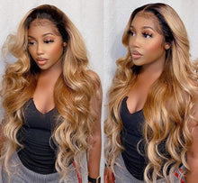 Load image into Gallery viewer, Peruvian Honey Blonde Ombre Human Hair Body Wave Transparent Lace Frontal Wig
