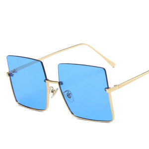 Metal Semi-rimless Sunglasses Retro Oversized Square Sun Glasses Fashion Half Metal Frame Streetwear Eyewear