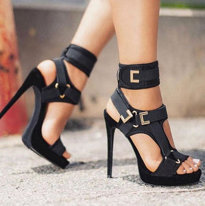 Buckle Velcro Strap Color High Heels