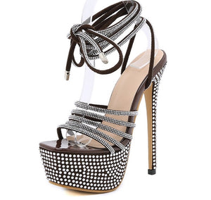 Rhinestone High Heels Cross Strap Cross Sexy Gladiator Platform Open toe Bling Nightclub Shoes