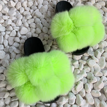 Load image into Gallery viewer, Pom Pom Fur Slippers Women Fluffy Sliders Furry Sandals Real Rabbit Fur Slippers Fox Fur Slides Multicolor
