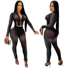 Load image into Gallery viewer, Diamond Crop Top Leggings Mesh See Through 2 Piece Set
