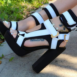 Buckle Velcro Strap Color High Heels