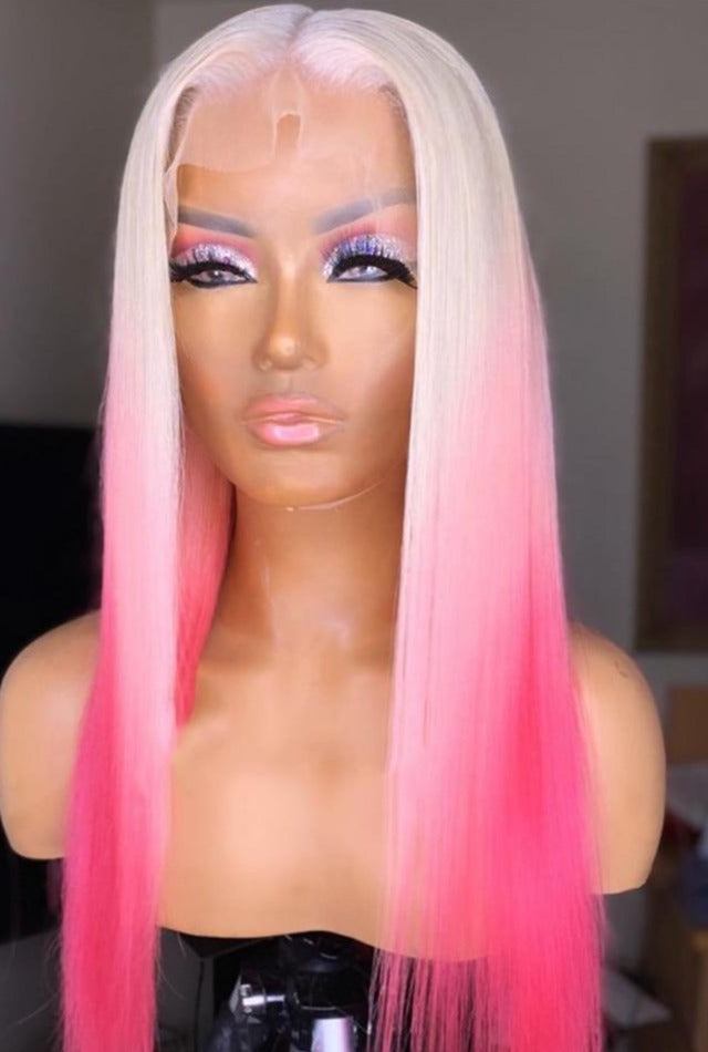 Brazilian Pink Ash Blonde Ombre Human Hair Wig