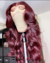 Load image into Gallery viewer, Transparent Malaysian Body Wave Wig Red Burgundy Natural Color Remy Hair Lace Frontal Wig
