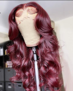 Transparent Malaysian Body Wave Wig Red Burgundy Natural Color Remy Hair Lace Frontal Wig