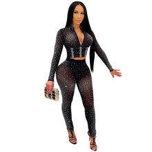 Load image into Gallery viewer, Diamond Crop Top Leggings Mesh See Through 2 Piece Set
