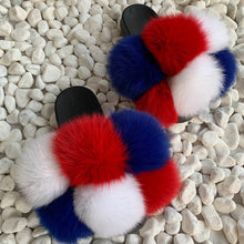 Load image into Gallery viewer, Pom Pom Fur Slippers Women Fluffy Sliders Furry Sandals Real Rabbit Fur Slippers Fox Fur Slides Multicolor
