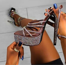 Load image into Gallery viewer, Rhinestone High Heels Cross Strap Cross Sexy Gladiator Platform Open toe Bling Nightclub Shoes
