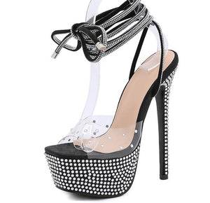 Platform Bling Crystal High Heels Open Toe Strap Cross Shoes