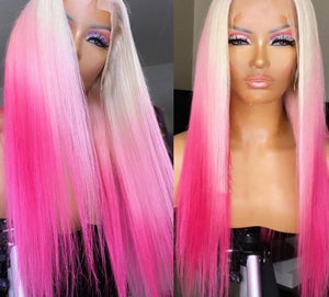 Brazilian Pink Ash Blonde Ombre Human Hair Wig