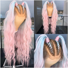 Load image into Gallery viewer, Ombre Pink hd Lace Frontal Wig Pre Plucked Loose Deep Wave Wig Pastel Purple Blue Highlight Wig Human Hair
