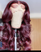 Load image into Gallery viewer, Transparent Malaysian Body Wave Wig Red Burgundy Natural Color Remy Hair Lace Frontal Wig
