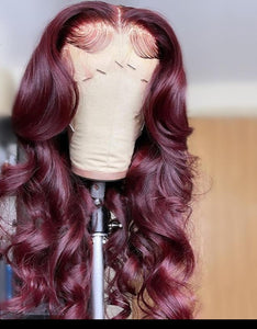 Transparent Malaysian Body Wave Wig Red Burgundy Natural Color Remy Hair Lace Frontal Wig