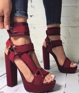 Buckle Velcro Strap Color High Heels