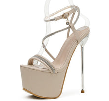 Load image into Gallery viewer, Platform High Heels Crystal Head Peep Toe T-Tied Ankle Strap Shoes
